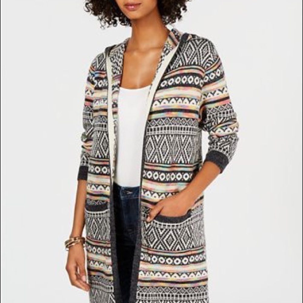 Anthropologie Monteau Intarsia Duster Colourful Long Open Cardigan EUC XS